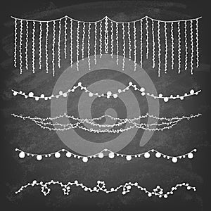 Set of hand-drawn String Holiday on chalkboard.