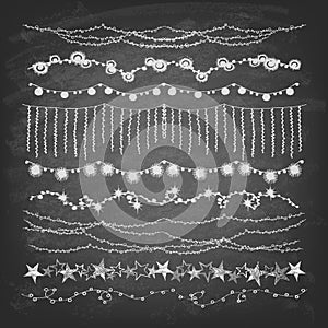 Set of hand-drawn String Holiday on chalkboard.