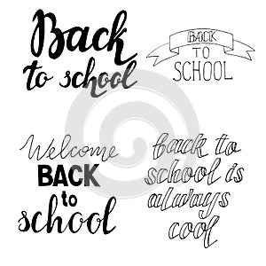 Set of hand drawn text Back to School isolated on white background