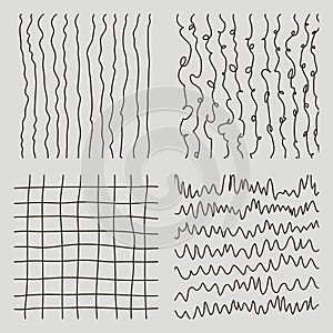 Set of hand drawn textured seamless patterns. Simple textures for background. Vector illustration