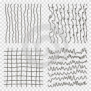 Set of hand drawn textured seamless patterns. Simple textures for background. Vector illustration