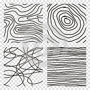 Set of hand drawn textured seamless patterns. Simple textures for background. Vector illustration