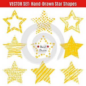 Set of hand-drawn textures star shapes. Vector