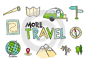 Set of hand drawn travel icons. Pictograms