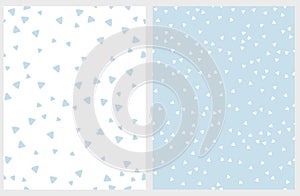 Set of 2 Hand Drawn Triangles Vector Patterns. Irregular Tiny Blue Triangles Design.