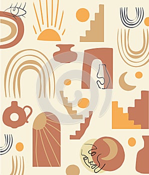 Set of hand drawn various shapes and objects. Abstract contemporary modern trendy vector illustration. Stamp texture. Modern