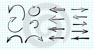 Set of hand-drawn vector arrow doodles