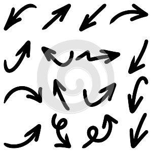 Set of Hand drawn vector arrows doodle on white background. design element vector illustration