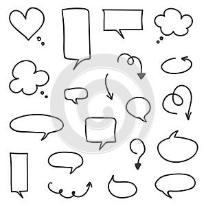 Set of hand-drawn vector arrows and speech bubbles