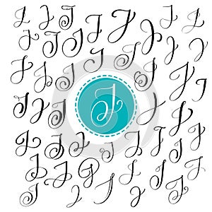 Set of Hand drawn vector calligraphy letter J. Script font. Isolated letters written with ink. Handwritten brush style