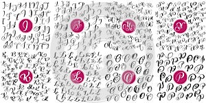 Set of Hand drawn vector calligraphy letters I, J, K, K, M, N, O, P. Script font alphabet. Isolated letters written with