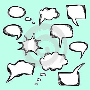 Set of hand drawn vector comical speech bubbles