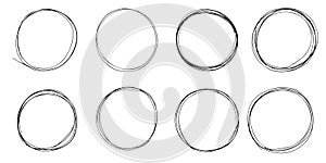 Set of hand drawn vector doodle circle line sketch isolated on white background.