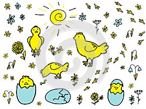 Set of Hand Drawn Vector Elements for Easter Design