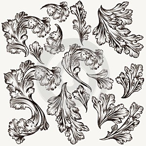 Set of hand drawn vector filigree swirls for design