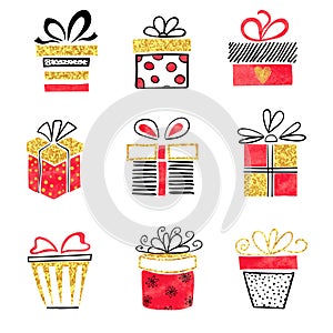 Set of hand drawn vector gift boxes