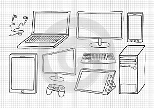 Electronic devices and gadgets vector drawing