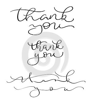 Set of Hand drawn Vector Thank you text on white background. Calligraphy lettering illustration EPS10
