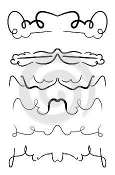 Set of hand drawn vintage calligraphy flourish decorative art whorls for text. Vector illustration Eps 10