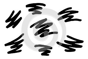 Set of hand drawn zigzag hatching. Isolated vector illustration on white background.