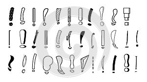 Set Hand Draws Collection Doodle Different Black Exclamation Marks Vector Design Style Cartoon Interrogation Icons