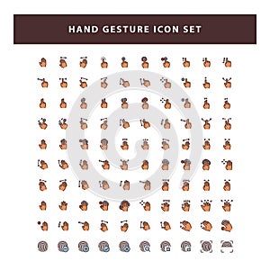Set of Hand gestures icon with filled outline style design vector
