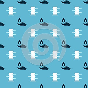 Set Hand holding a fire and Trunk for magic tricks on seamless pattern. Vector