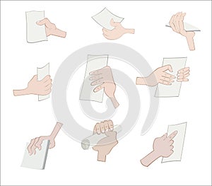 Set of hand holding paper