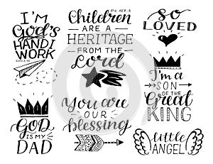 Set of 7 hand lettering baby quotes So loved, , You are our blessing. God is my Dad. photo