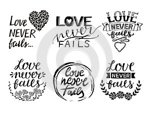 Set of 6 Hand lettering quotes Love never fails photo