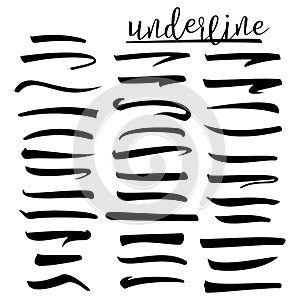 Set of underlines lettering lines, vector illustration Handwritten Mark. photo