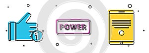 Set Hand like, Power button and Tablet icon. Vector