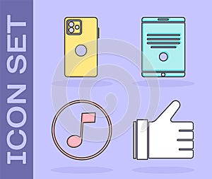 Set Hand like, Smartphone, mobile phone, Music note, tone and Tablet icon. Vector