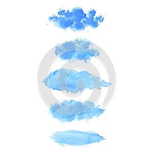 Set of hand painted blue vector watercolor brush stroke textures