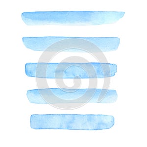 Set of hand painted blue vector watercolor brush stroke textures