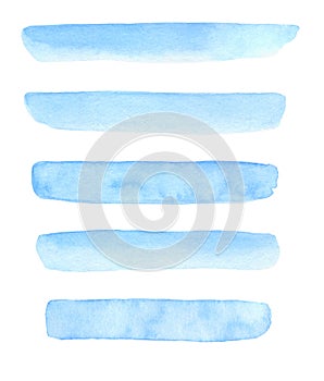 Set of hand painted blue watercolor brush stroke textures for yo
