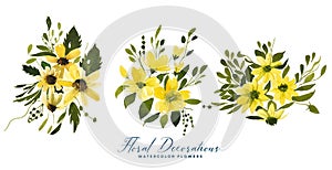set of hand painted botanical floral element background design