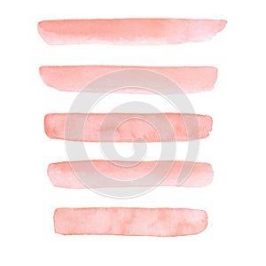 Set of hand painted peach pink vector watercolor paintbrushes