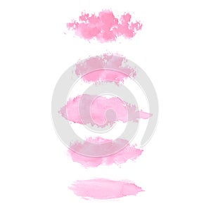 Set of hand painted pink vector watercolor brush stroke textures