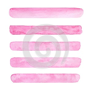 Set of hand painted pink vector watercolor brush stroke textures