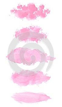 Set of hand painted pink watercolor brush stroke textures
