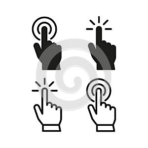 Set of hand pointer or cursor mouse push linear icon symbol