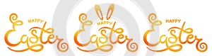 Set of hand sketched Happy Easter text as Pascha logotype, icon and bange. Vector illustration.