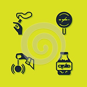 Set Hand with smoking cigarette, Nicotine gum blister pack, Hypnosis and No icon. Vector