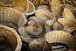 Set of hand woven wicker baskets for background