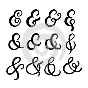 Set of hand written ampersands. Modern brush calligraphy,
