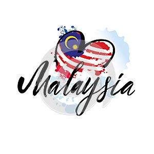 Set of hand written calligraphic lettering quotes for Independence Day in Malaysia. Isolated objects on white background