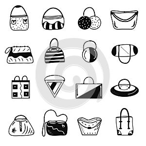 Set of handbags icons. Idea for decors, logo, fashion and clothes themes. Isolated vectors.