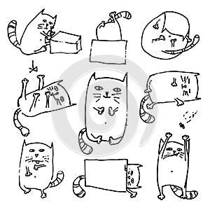 Set of handdrawn cute cats in various poses