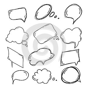 Set of handdrawn doodle boobles for your text. design for comics Speech situation phrases with a black pencil. Vector